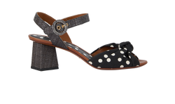 Dolce & Gabbana Polka Dots Heel Sandals, Leather/Fabric, Blk/White, B/DB,3