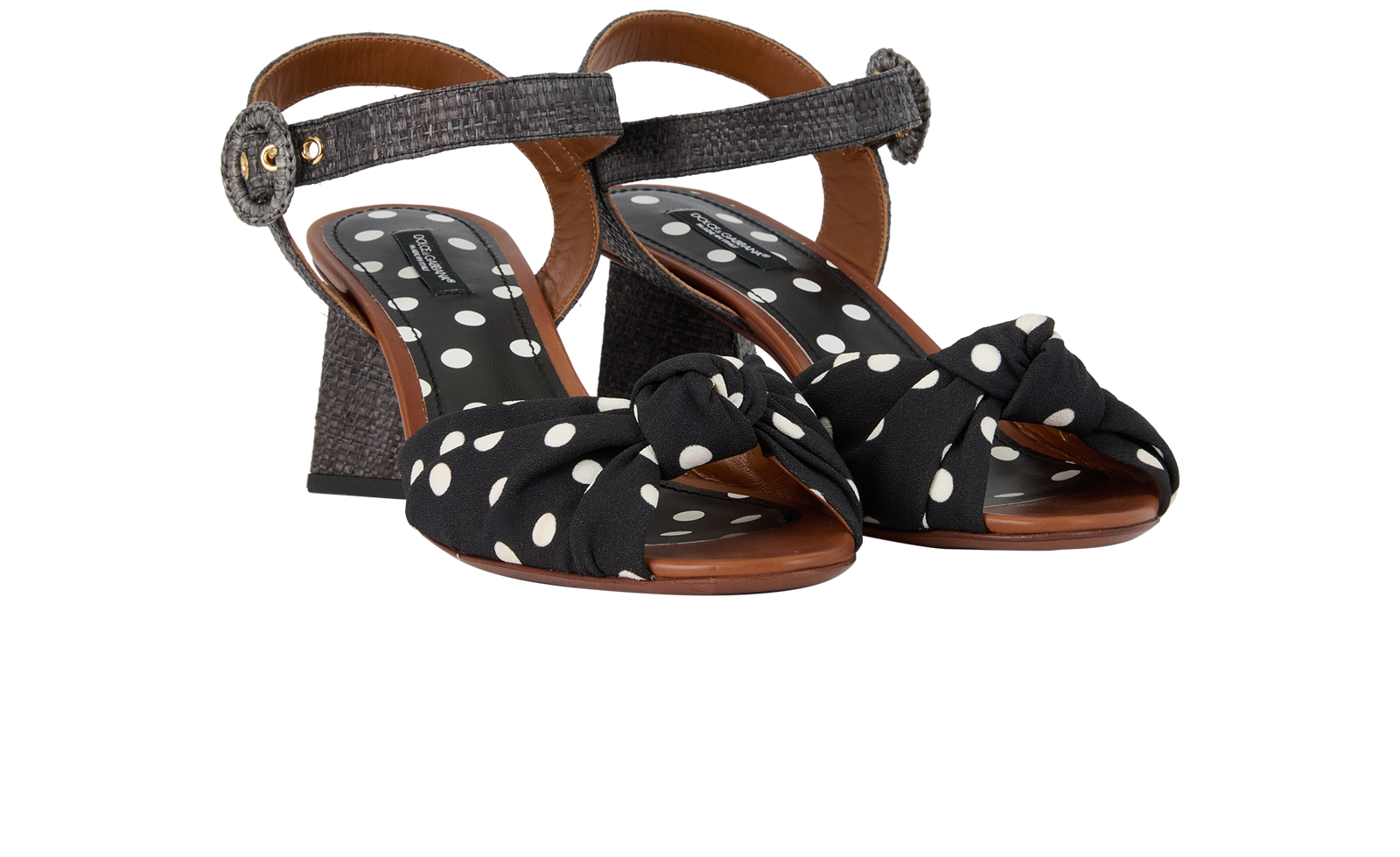 Dolce & Gabbana Polka Dots Heel Sandals, &pound;195, Shoes, Black/White, Fabric/Leather, Side view