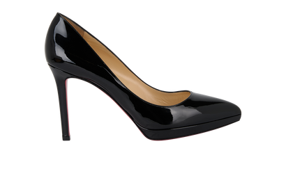 Christian Louboutin Pigalle Plato 100, &pound;350, Shoes, Black, Patent Leather, Front view