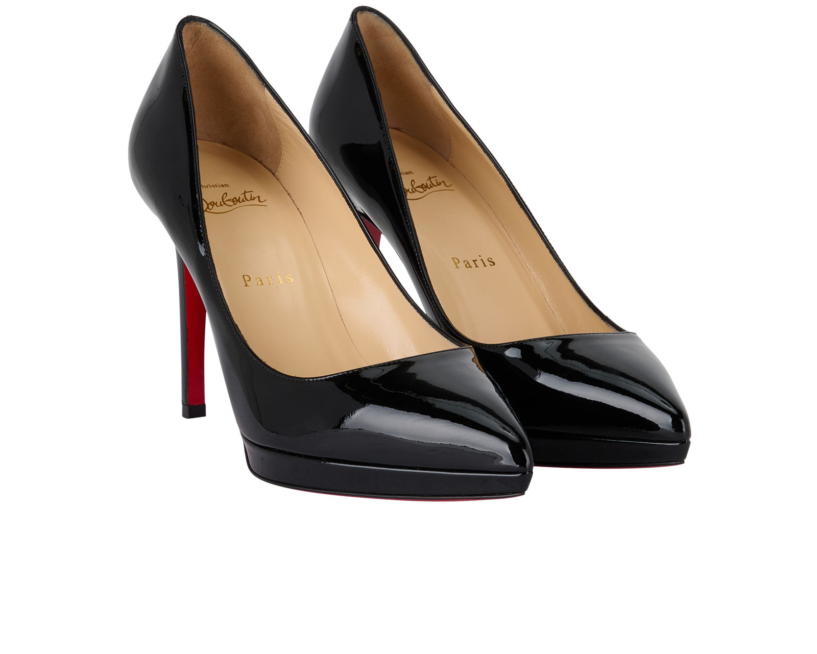 Christian Louboutin Pigalle Plato 100, &pound;350, Shoes, Black, Patent Leather, Side view