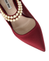 Miu Miu Pearls Kitten Heel Mary Jane, £220, Shoes, Burgundy, Leather/Satin, Other view