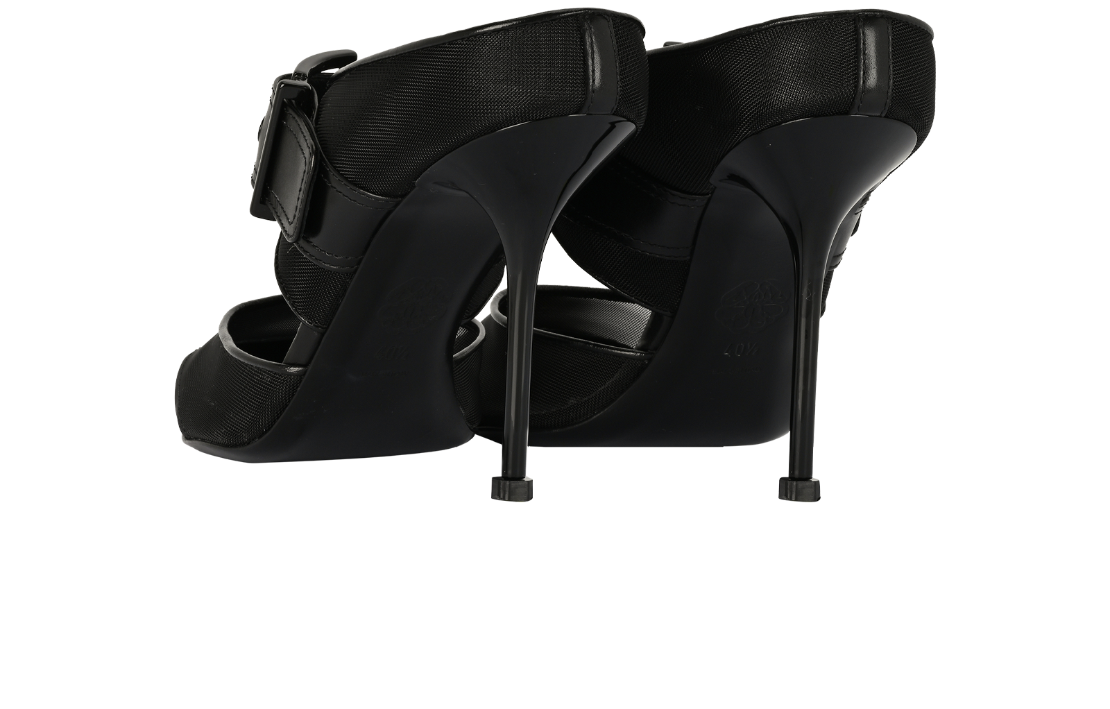Alexander McQueen Punk Buckle Mules, &pound;220, Shoes, Black, Leather/Mesh, Back view