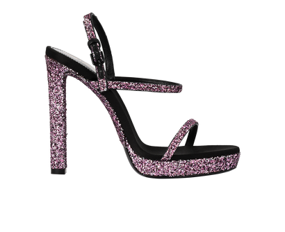 Saint Laurent Hall 105 Glitter Sandals, &pound;150, Shoes, Black/Pink, Leather, Front view