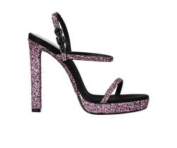 Saint Laurent Hall 105 Glitter Sandals, Leather, Pink/Blk, UK4, B/DB, 2*