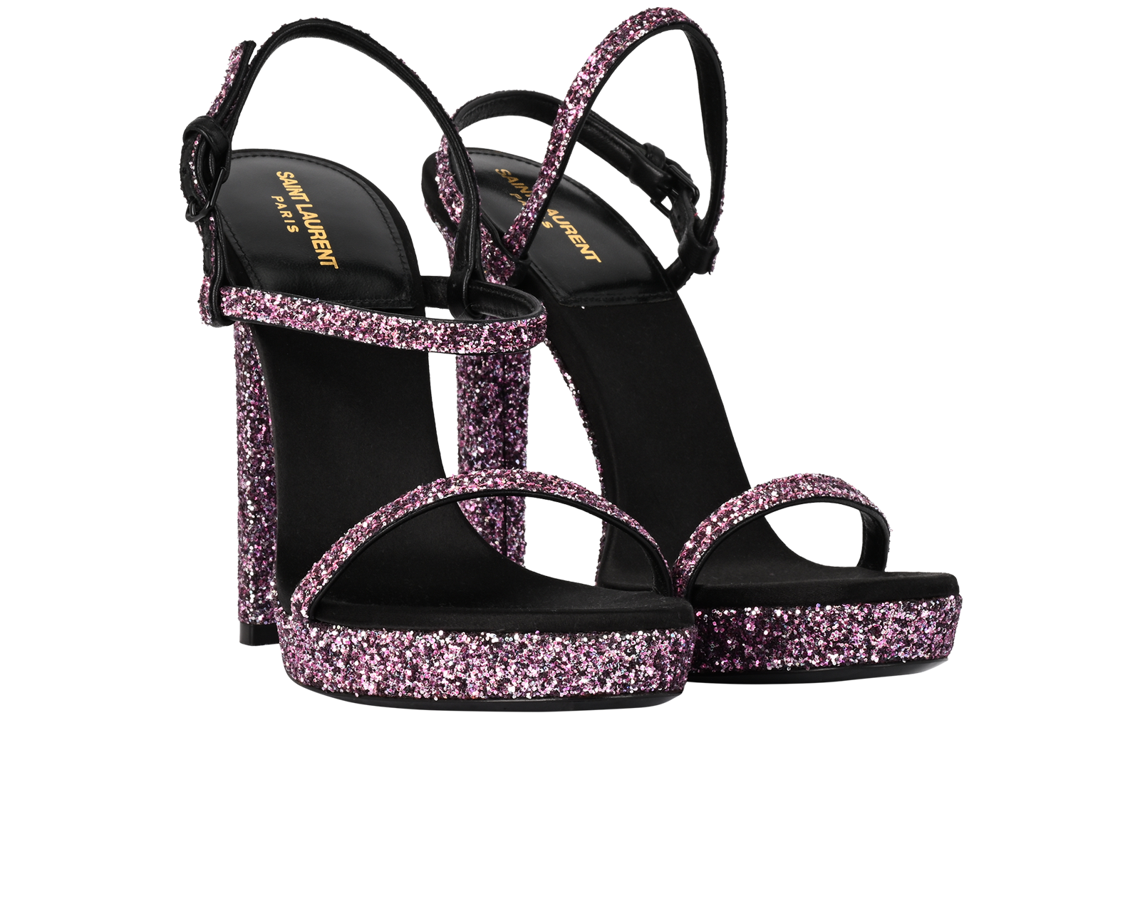 Saint Laurent Hall 105 Glitter Sandals, &pound;150, Shoes, Black/Pink, Leather, Side view
