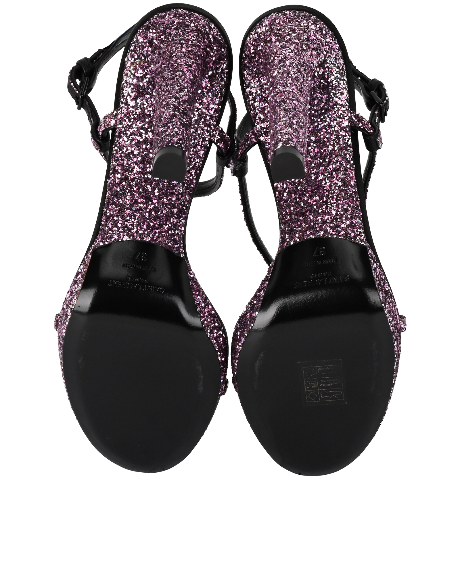 Saint Laurent Hall 105 Glitter Sandals, &pound;150, Shoes, Black/Pink, Leather, Top view