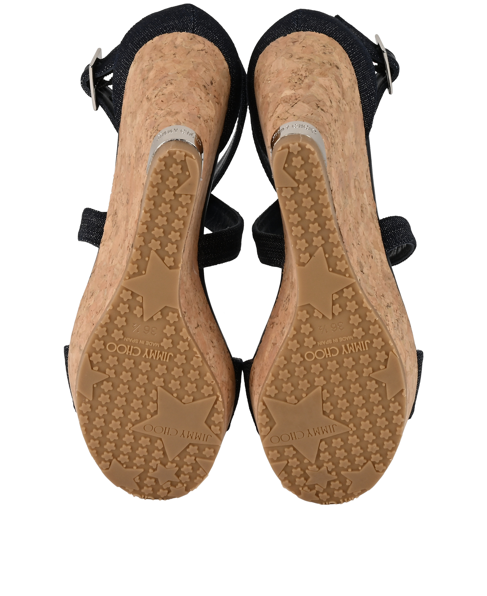 Jimmy Choo Portia 100 Wedges, &pound;245, Shoes, Navy, Cork/Denim, Top view