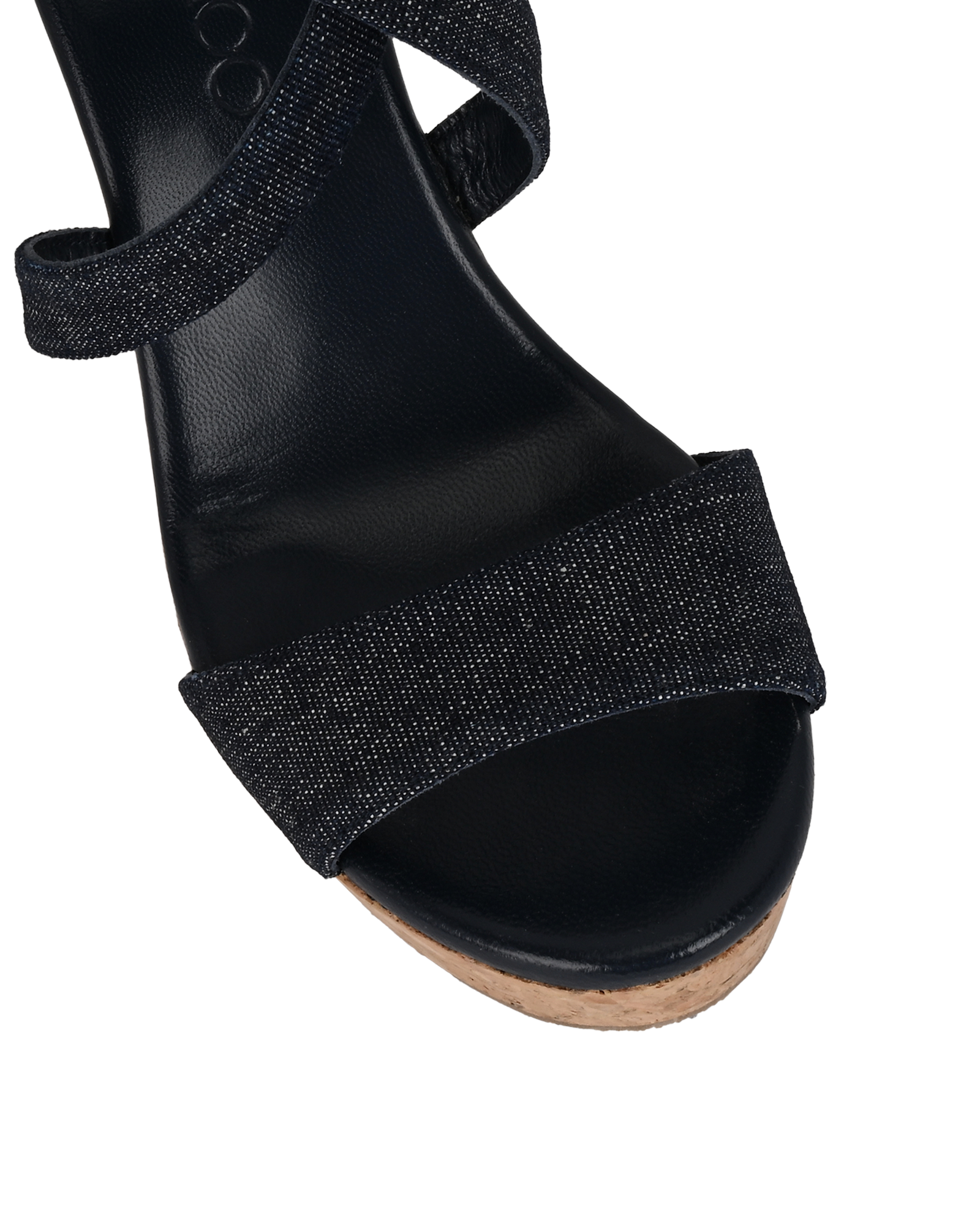 Jimmy Choo Portia 100 Wedges, &pound;245, Shoes, Navy, Cork/Denim, Other view
