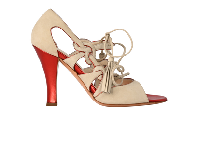 Chanel Vintage Sandals, £350, Shoes, Beige/Red, Suede, Front view