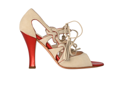 Chanel Vintage Sandals, Suede, Beige/Red, UK3, B/DB, 2*