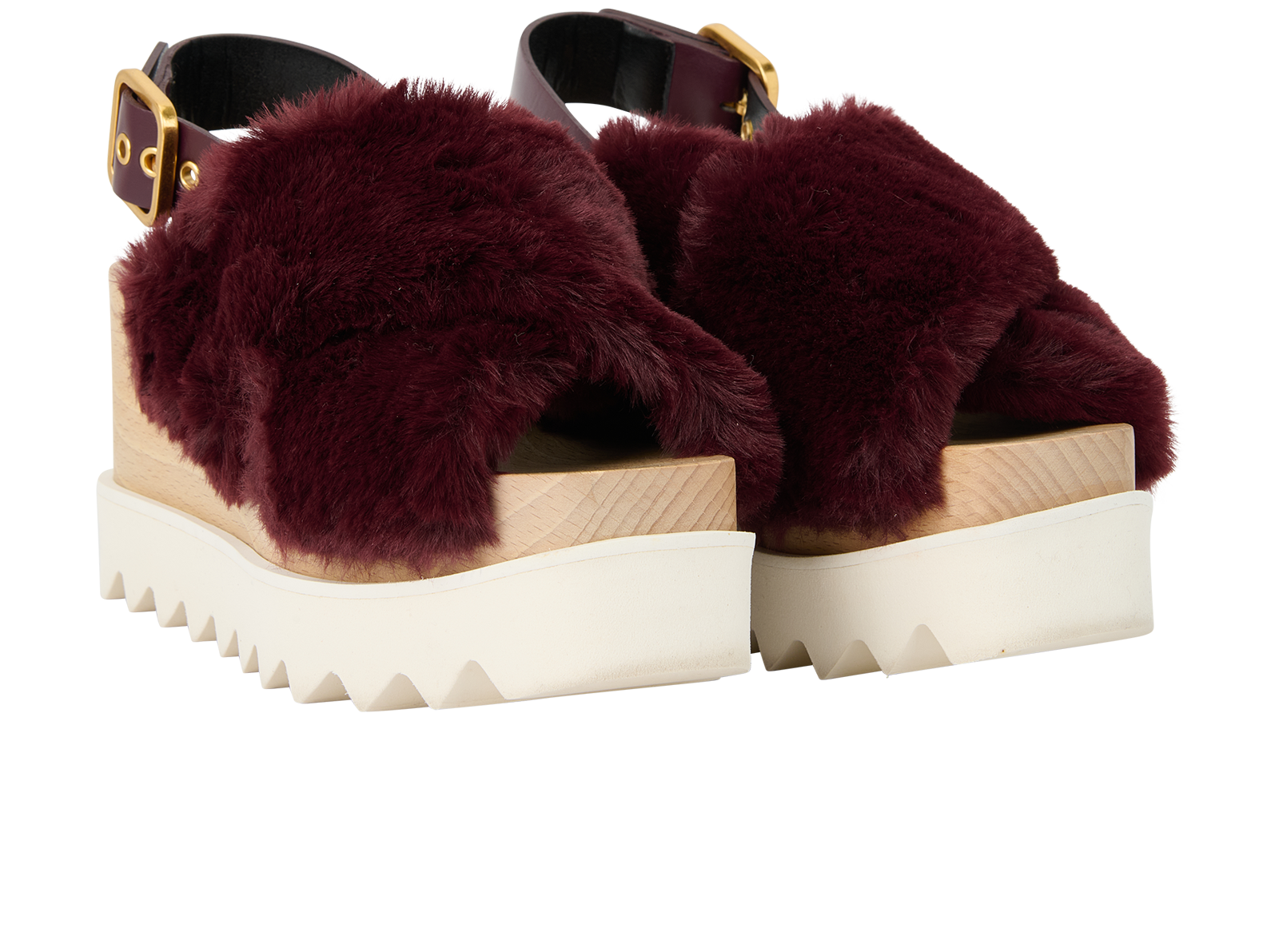 Stella McCartney Elyse Platform Sandals, &pound;195, Shoes, Burgundy, Faux Leather/Shearling, Side view