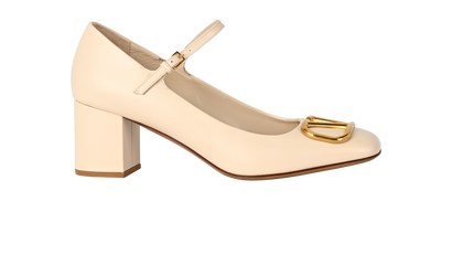 Valentino V Logo Pumps, &pound;350, Shoes, Cream, Leather, Front view