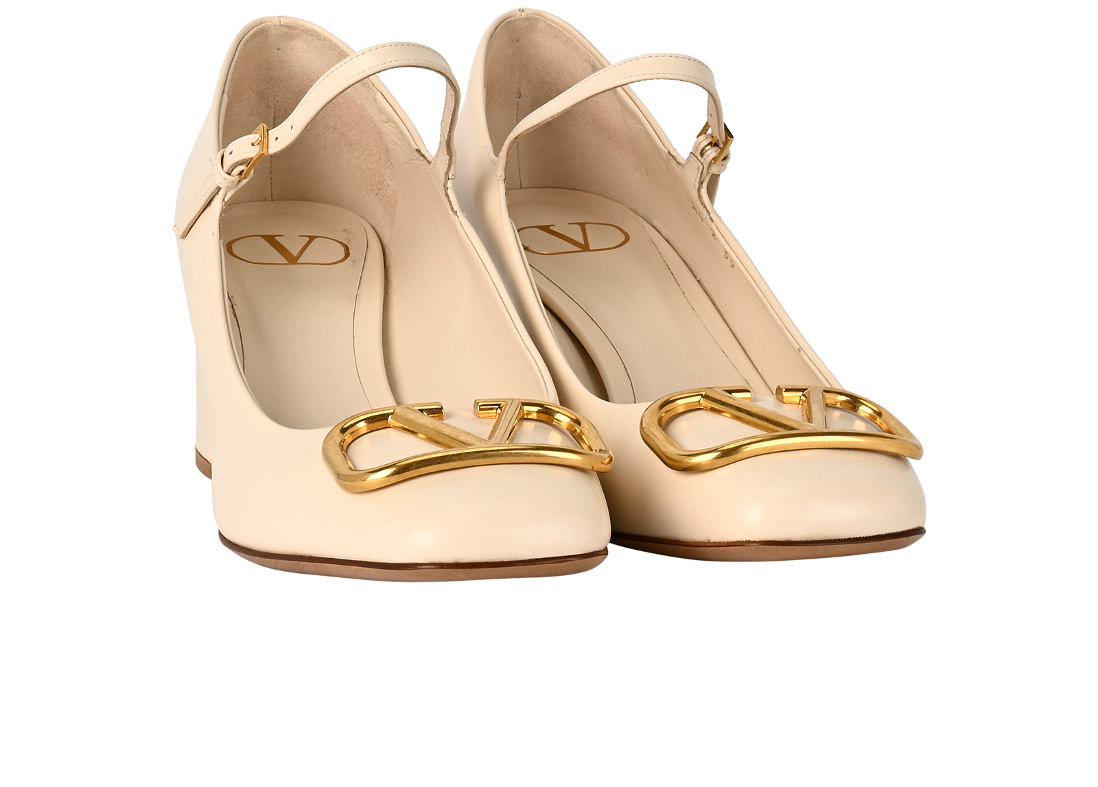 Valentino V Logo Pumps, &pound;350, Shoes, Cream, Leather, Side view