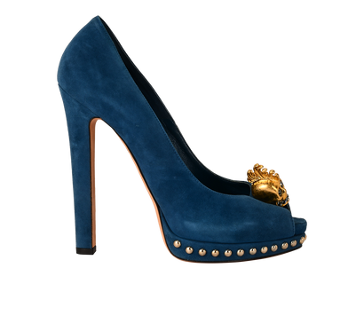 Alexander McQueen PunkSkull Heels, £250, Shoes, Blue, Suede, Front view