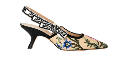 Christian Dior J'Adior Slingback Heels, £395, Shoes, Beige/Black/Green/Pink, Straw, Front view