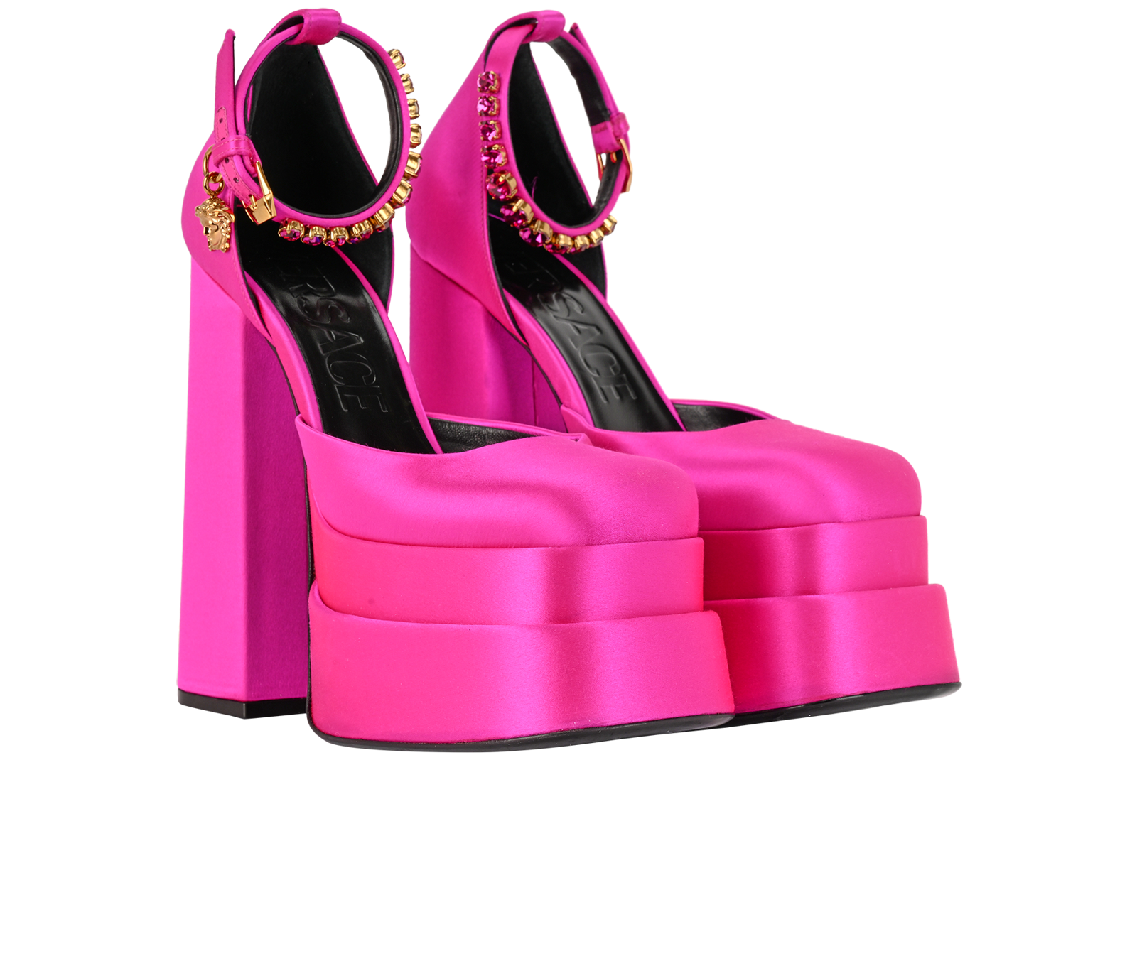 Versace Aevitas Platform Heels, &pound;250, Shoes, Pink, Satin, Side view
