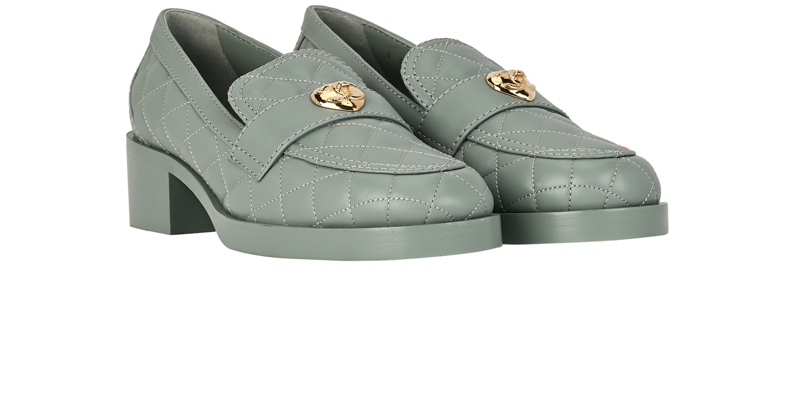Chanel Heart Loafers, &pound;550, Shoes, Green, Leather, Side view