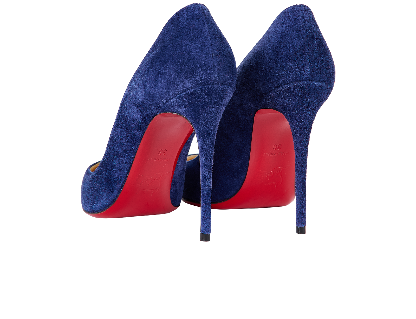 Christian Louboutin Pigalle Follies 100, &pound;295, Shoes, Blue, Suede, Back view