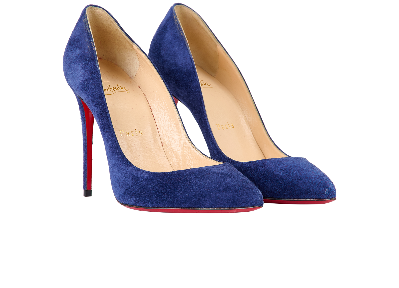 Christian Louboutin Pigalle Follies 100, &pound;295, Shoes, Blue, Suede, Side view