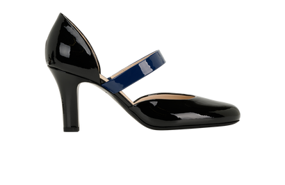 Bottega Veneta Mary Jane Pumps, &pound;120, Shoes, Black/Blue, Patent Leather, Front view