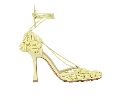 Bottega Veneta Stretched Shell Heels, &pound;295, Shoes, Yellow, Leather, Front view