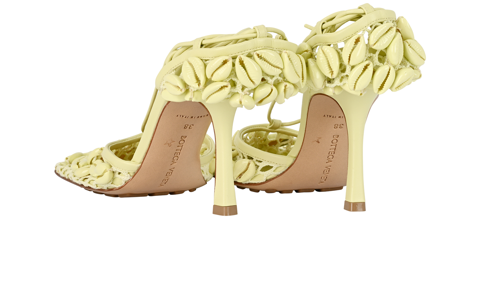 Bottega Veneta Stretched Shell Heels, &pound;295, Shoes, Yellow, Leather, Back view