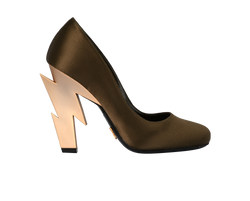 Prada Lightning Bolt Heels, Satin, Green, DB/B, 3*