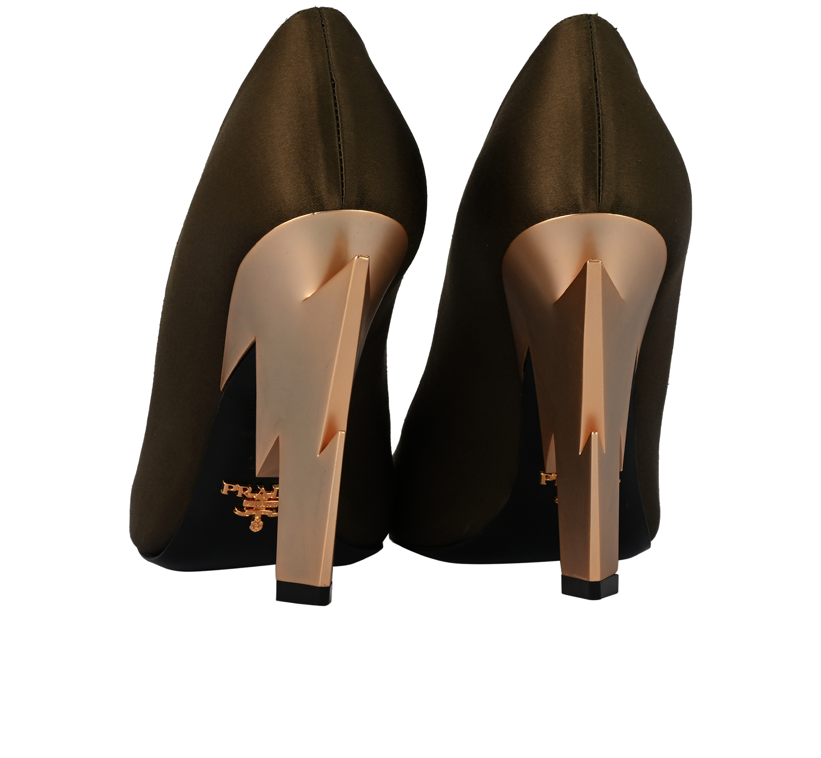 Prada Lightning Bolt Heels, &pound;195, Shoes, Green, Satin, Back view