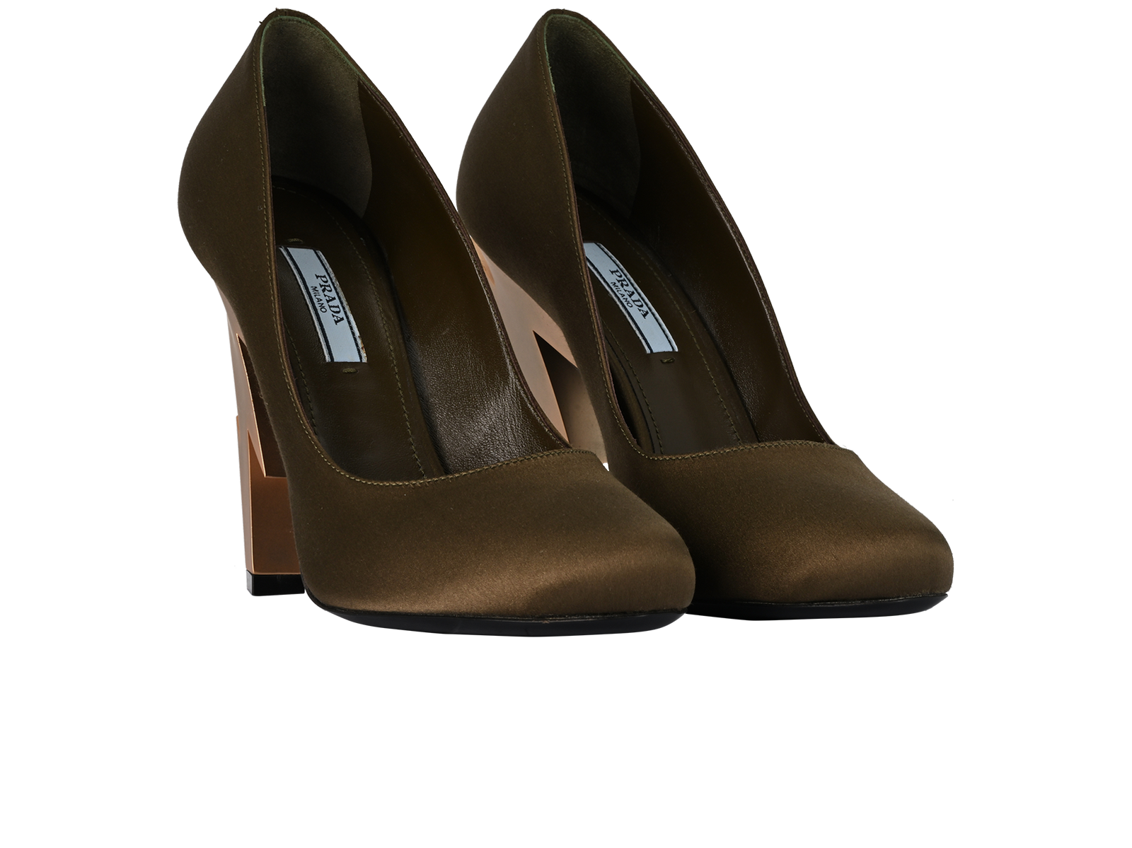 Prada Lightning Bolt Heels, &pound;195, Shoes, Green, Satin, Side view