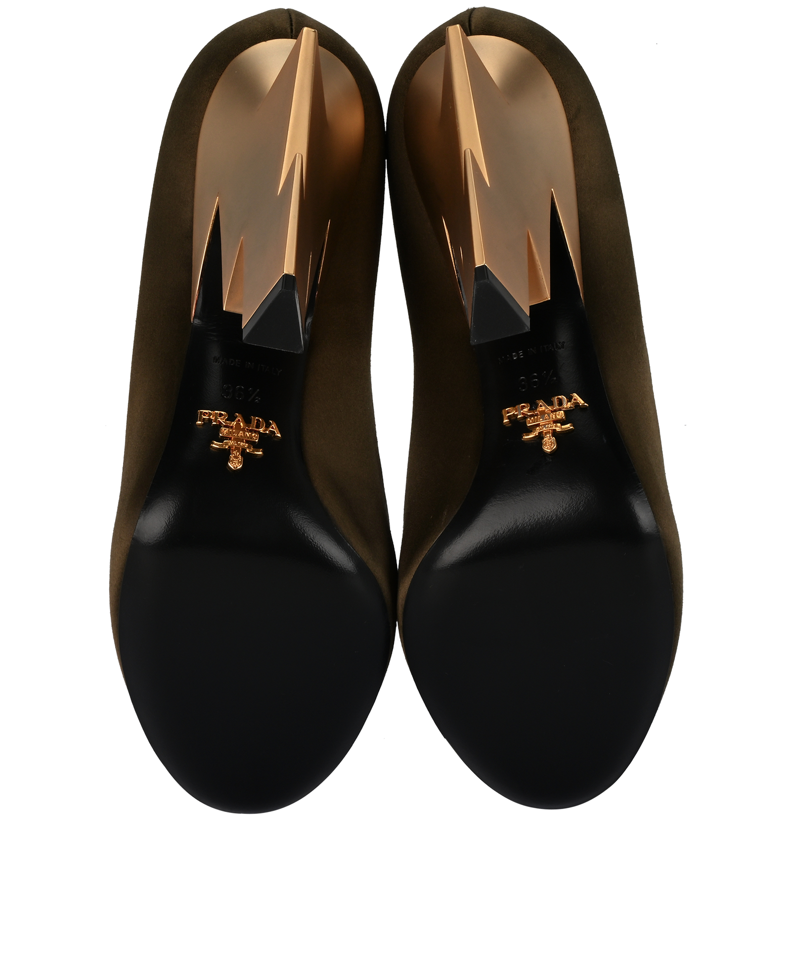 Prada Lightning Bolt Heels, &pound;195, Shoes, Green, Satin, Top view