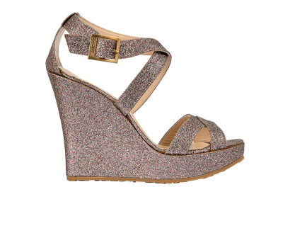 Jimmy Choo Penny Glitter Wedges, &pound;210, Shoes, Pink/Purple, Leather, Front view