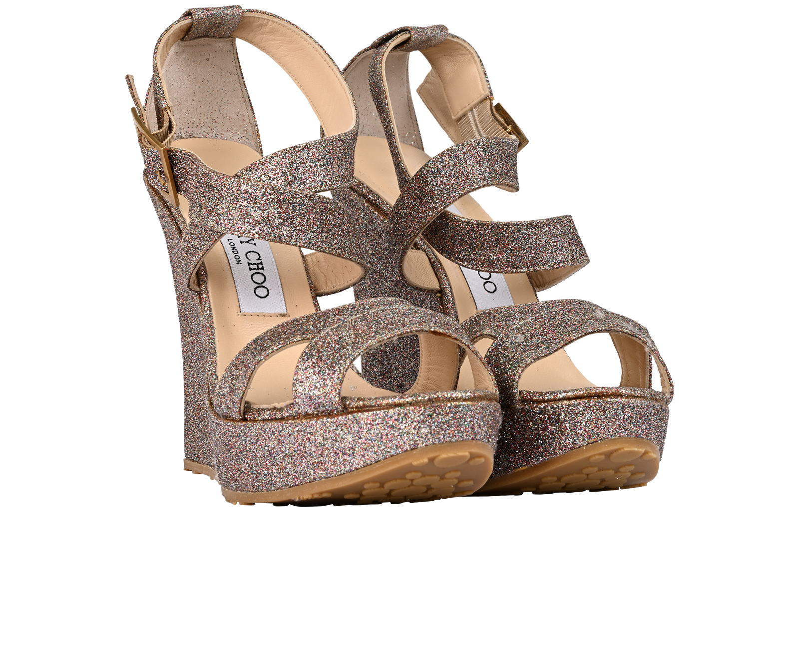 Jimmy Choo Penny Glitter Wedges, &pound;210, Shoes, Pink/Purple, Leather, Side view