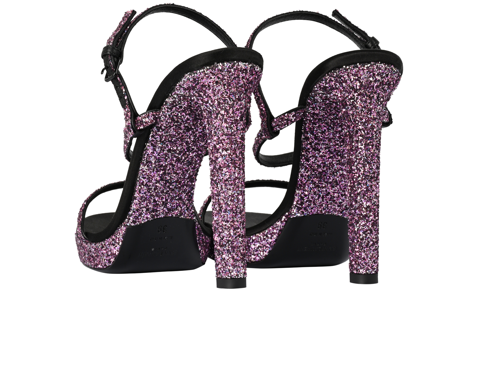 Saint Laurent Glitter Heels, &pound;295, Shoes, Black/Pink, Leather, Back view