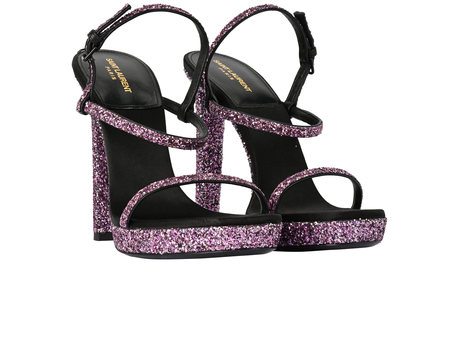 Saint Laurent Glitter Heels, &pound;295, Shoes, Black/Pink, Leather, Side view
