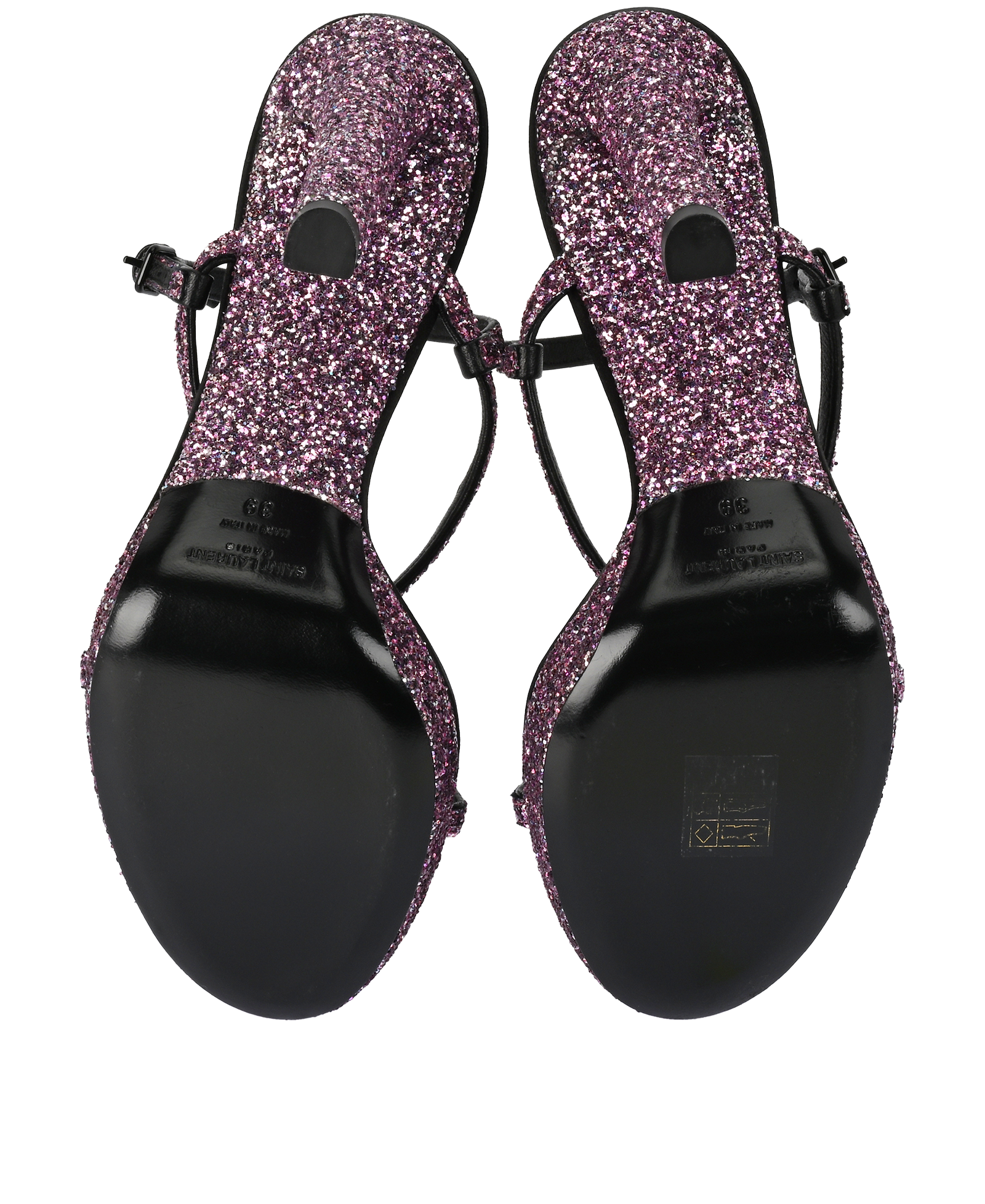 Saint Laurent Glitter Heels, &pound;295, Shoes, Black/Pink, Leather, Top view
