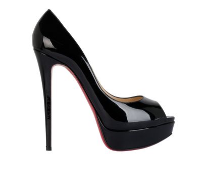 Christian Louboutin Lady Peep Pumps, &pound;320, Shoes, Black, Patent Leather, Front view