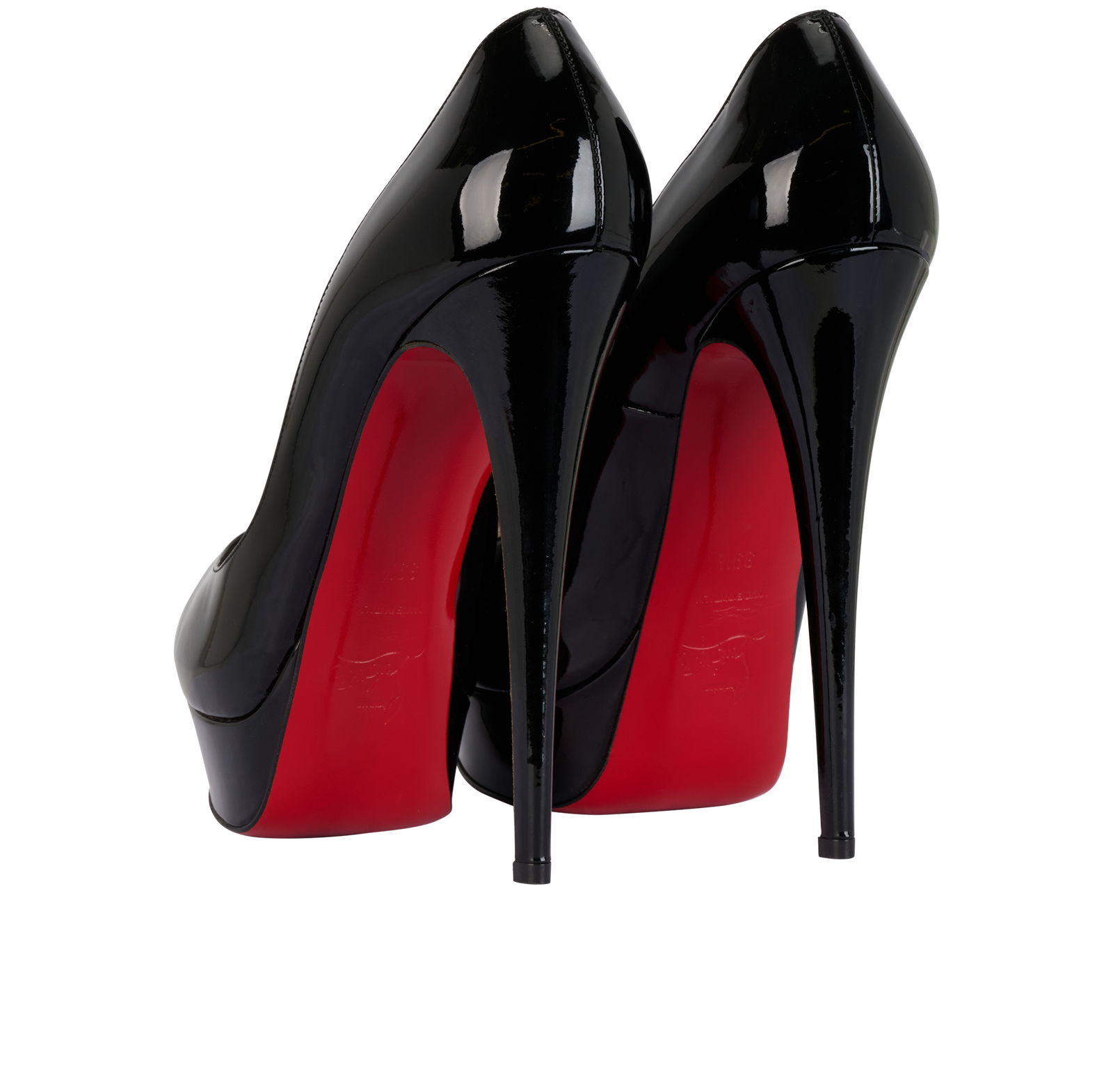 Christian Louboutin Lady Peep Pumps, &pound;320, Shoes, Black, Patent Leather, Back view