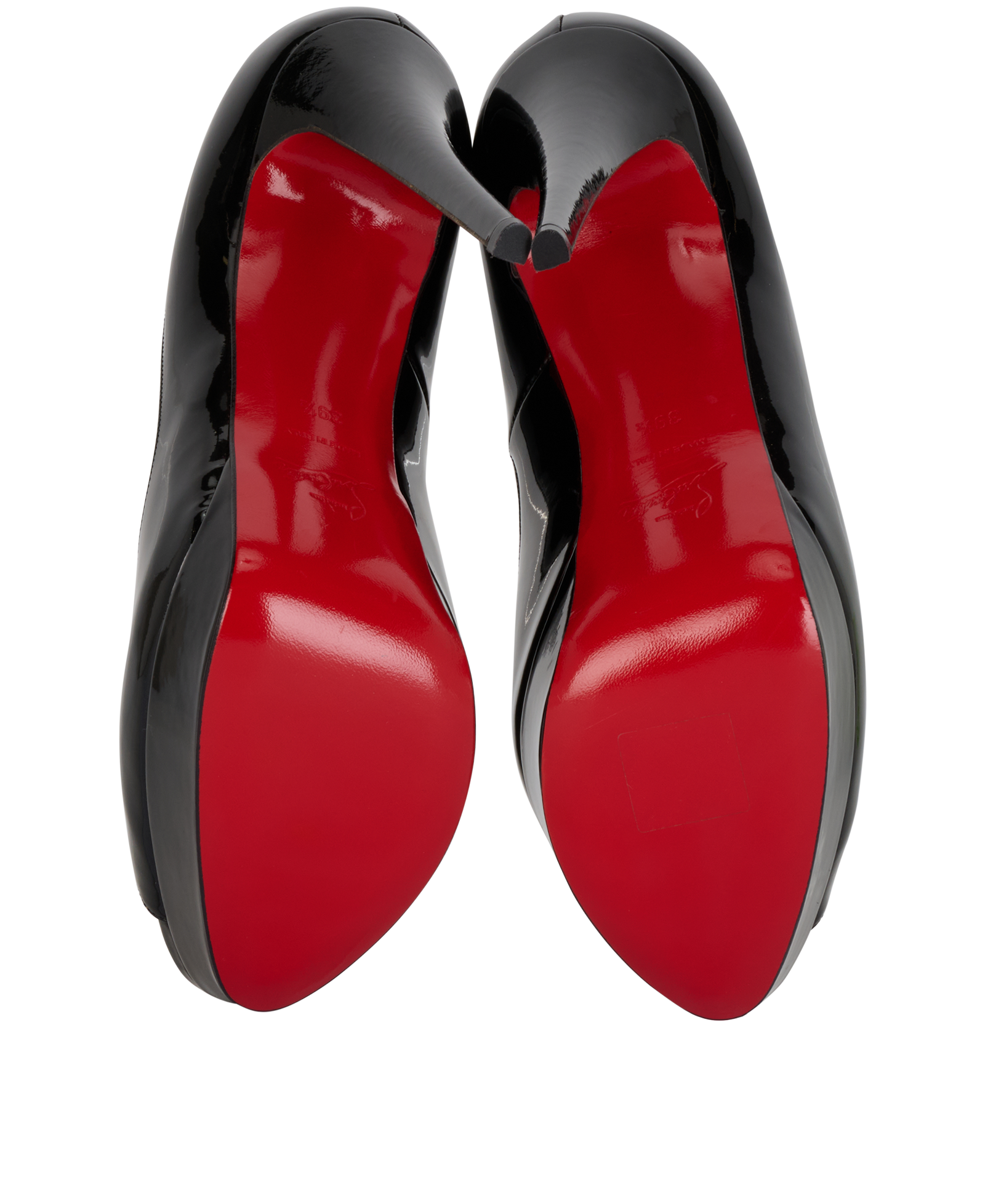Christian Louboutin Lady Peep Pumps, &pound;320, Shoes, Black, Patent Leather, Top view
