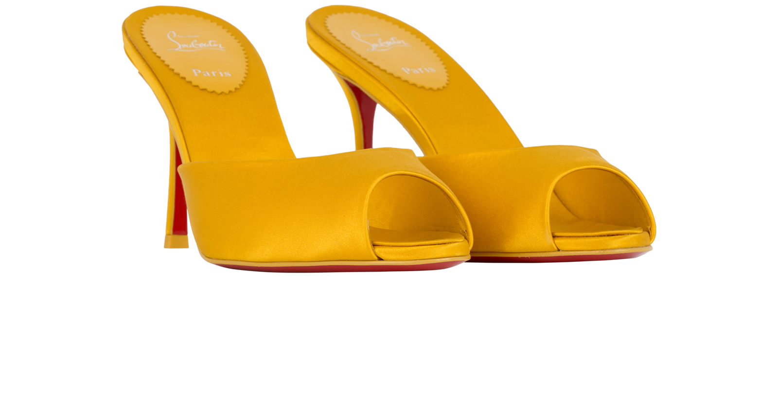 Christian Louboutin Me Dolly 85 Mule, &pound;350, Shoes, Yellow, Satin, Side view