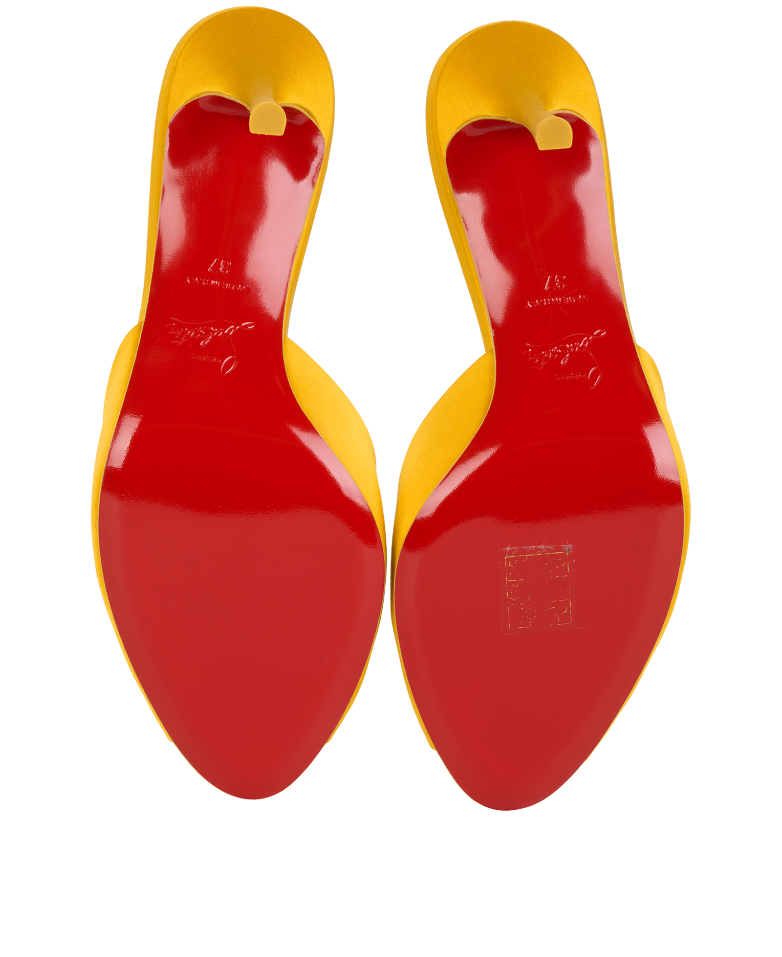 Christian Louboutin Me Dolly 85 Mule, &pound;350, Shoes, Yellow, Satin, Top view
