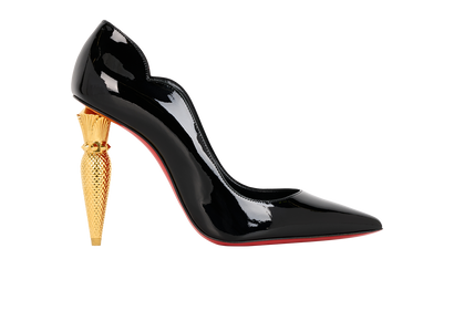 Christian Louboutin Lipchick Pump 100, &pound;450, Shoes, Black/Gold, Patent Leather, Front view