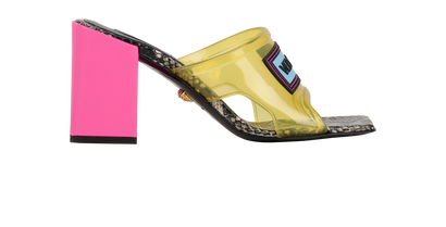 Versace 70 Clear Sandals, &pound;150, Shoes, Pink/Yellow, Leather/PVC, Front view