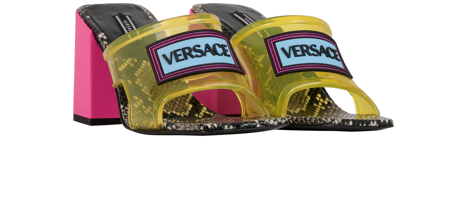 Versace 70 Clear Sandals, &pound;150, Shoes, Pink/Yellow, Leather/PVC, Side view