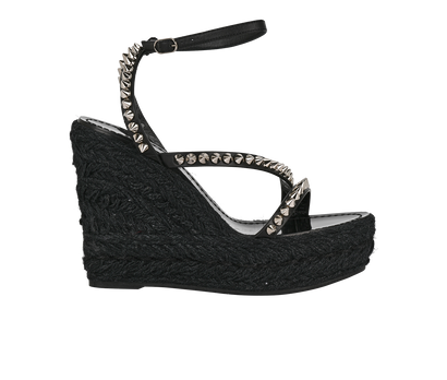 Christian Louboutin Mafaldina Zeppa 120 Wedges, &pound;350, Shoes, Black, Fabric, Front view