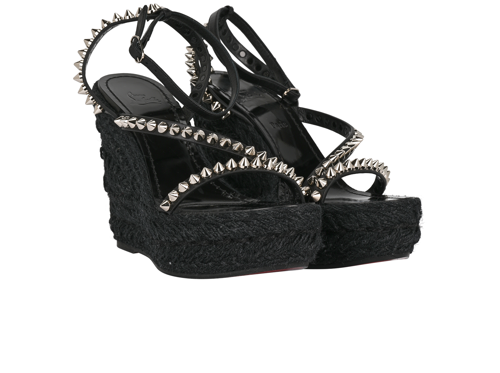 Christian Louboutin Mafaldina Zeppa 120 Wedges, &pound;350, Shoes, Black, Fabric, Side view