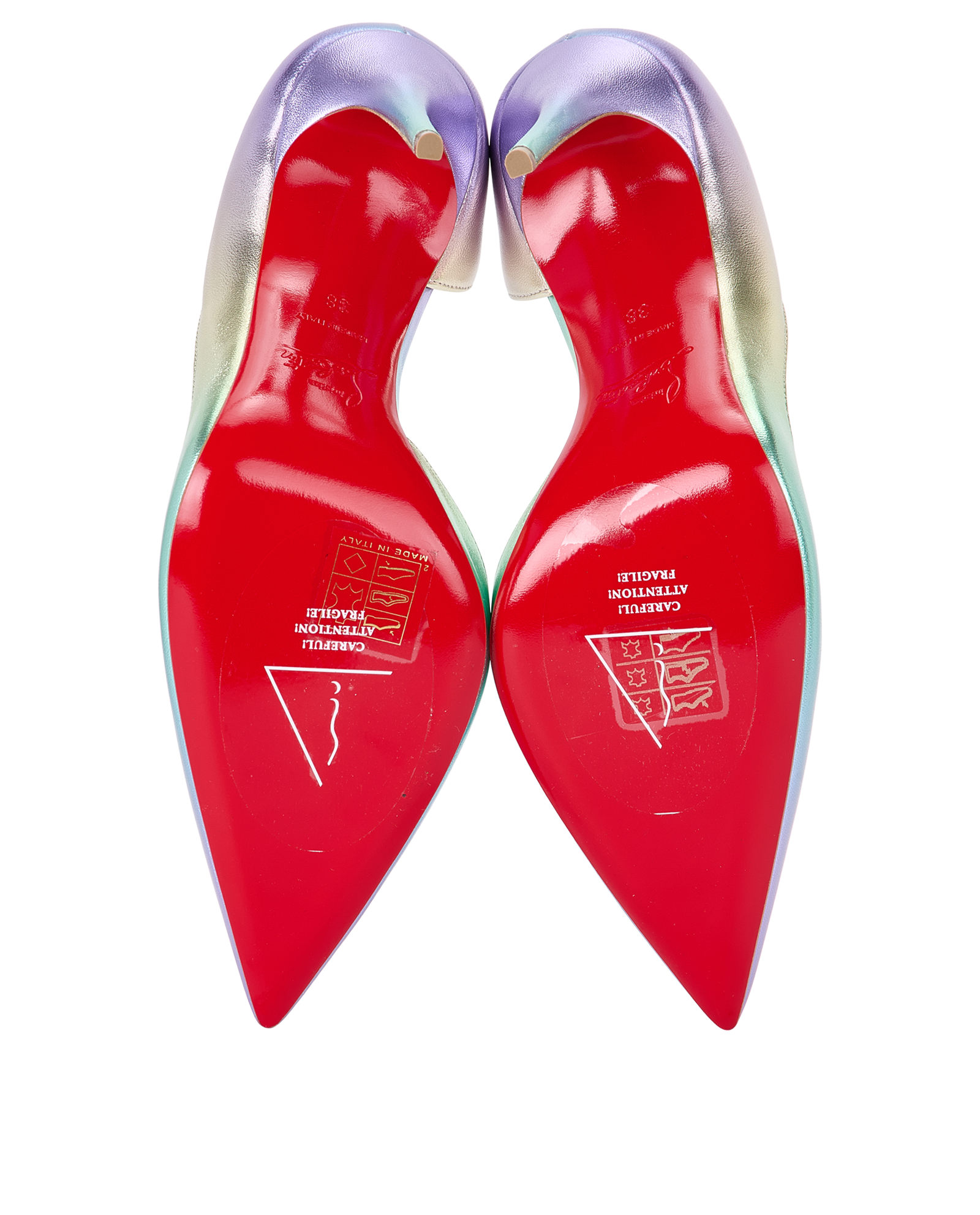 Christian Louboutin Iridescent Iriza 100, &pound;450, Shoes, Gold/Green/Purple/Silver, Leather, Top view