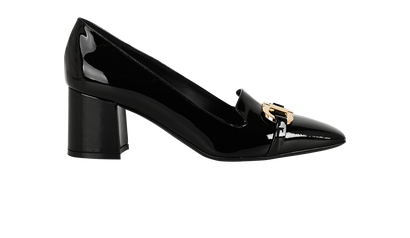 Salvatore Ferragamo Gancini Ornament Pumps, &pound;375, Shoes, Black, Patent Leather, Front view