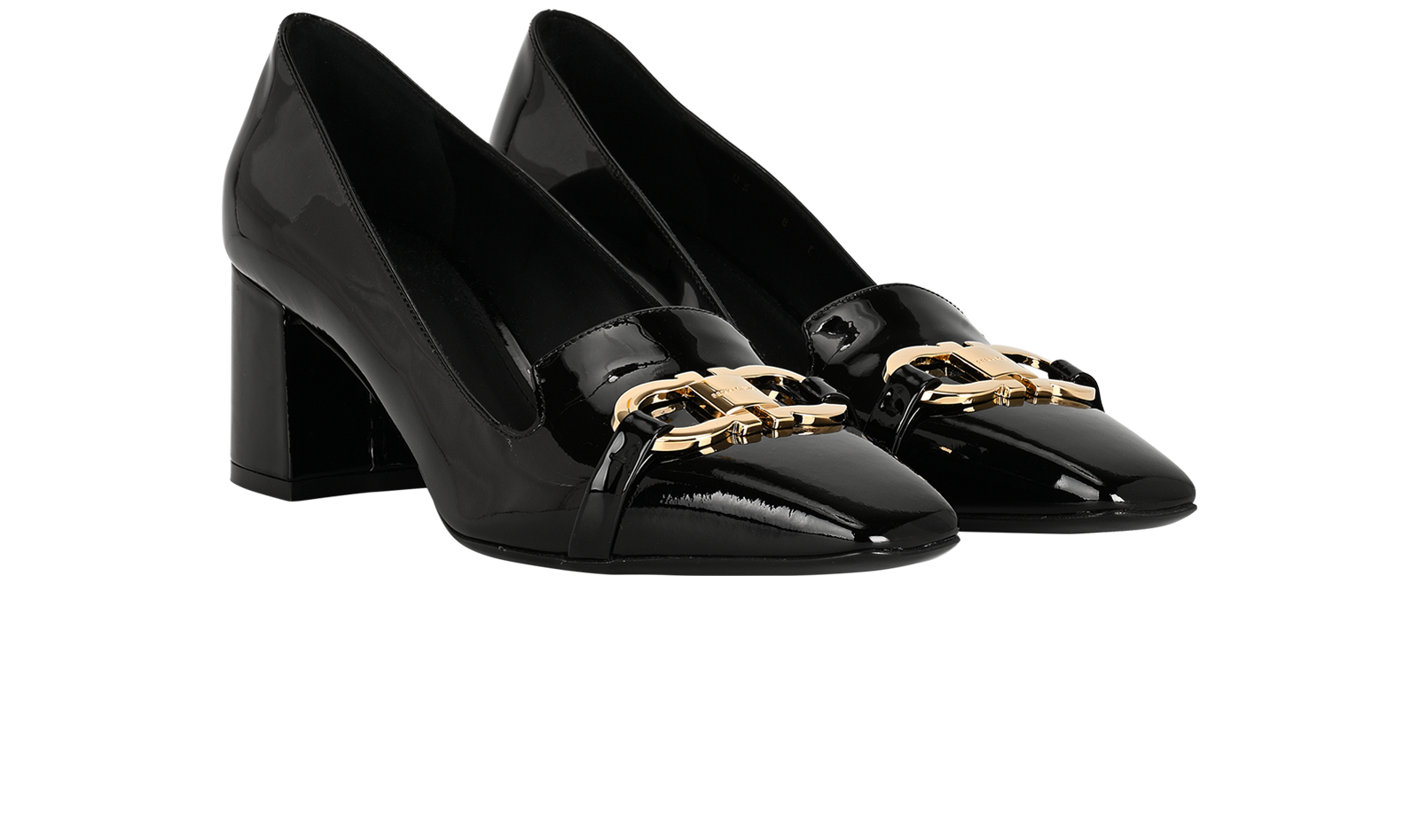 Salvatore Ferragamo Gancini Ornament Pumps, &pound;375, Shoes, Black, Patent Leather, Side view