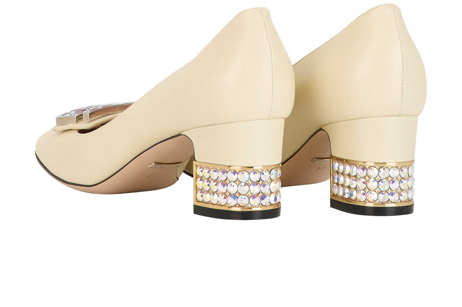 Gucci Crystal G Block Heels, &pound;375, Shoes, Beige, Leather, Back view