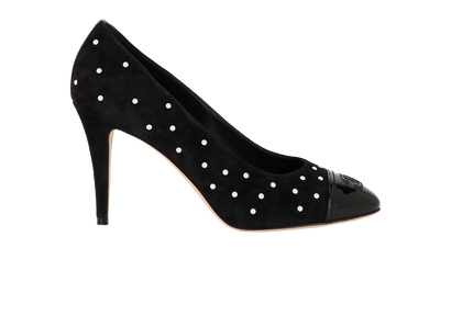Chanel CC Pearl Pumps, &pound;390, Shoes, Black, Suede, Front view